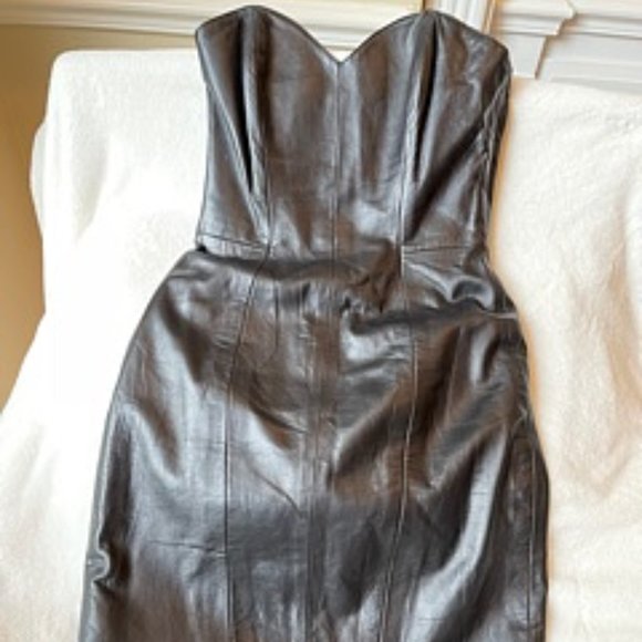 80s Michael Hoban Black Leather Strapless Dress - Picture 10 of 10